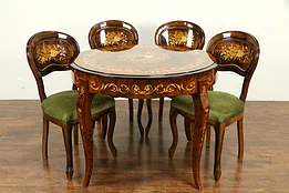 Game Table & 4 Chairs Italian Dal Negro Set, Chess, Roulette, Marquetry #31860