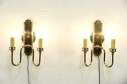 Pair of  2 Candle Beeswax Bronze Finish Wall Sconce Lights, Hurricane Shades