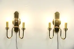 Pair of  2 Candle Beeswax Bronze Finish Wall Sconce Lights, Hurricane Shades