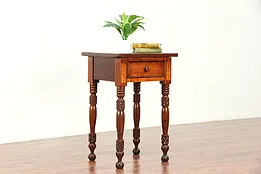 Cherry & Tiger Maple Carved Antique 1830 Lamp Table or Nightstand #29973