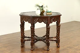 English Tudor Carved Oak Octagonal Antique Lamp or Hall Center Table #31716