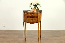 French Marble Top Antique Rosewood Marquetry Nightstand or End Table #31203