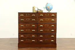 Oak Antique 12 Drawer Stacking File Cabinet, Signed Macey #32057