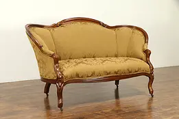 Victorian Antique Finger Carved Walnut Loveseat, New Upholstery #31770