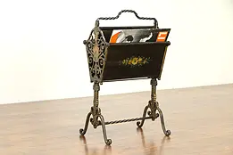 Wrought Iron Antique Magazine Rack or Music Caddy, Hand Painted #32075
