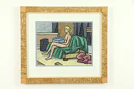 Nude w/ Red Robe Study, Original Oil Pastel Painting Custom Frame, Bodden #30946