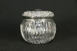 Victorian Sterling Silver & Cut Glass Antique Boudoir Jar, Mono #32049