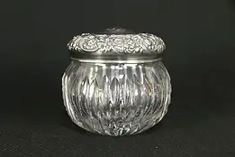 Victorian Sterling Silver & Cut Glass Antique Boudoir Jar, Mono #32049