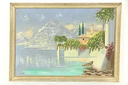 Mediterranean Villa Vintage Original Oil Painting, Signed Clair