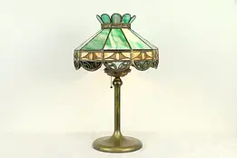 Leaded Stained Glass Shade Antique 1910 Table Lamp #31637