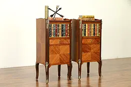 Pair of Vintage Tulipwood End Tables or Nightstands, Leather Books #31861