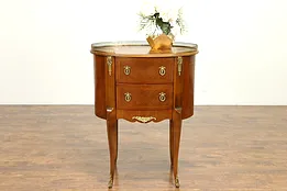 Oval Vintage Italian Inlaid Marquetry Nightstand, Lamp or End Table #31036