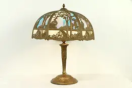 Stained Glass 2 Color Curved Panel Shade Antique Lamp, Filigree #31517