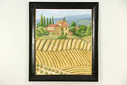 Italian Village Scene Vintage Painting, Ebony Frame #29494