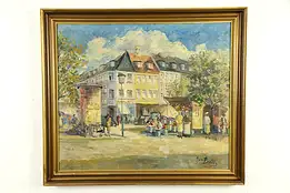 Flower Market in Scandinavia, Signed Original Oil Painting #31944