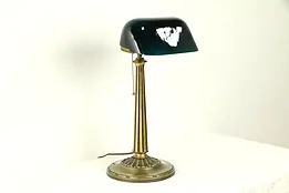 Emeralite Emerald Green 1916 Pat. Antique Brass Banker Desk or Piano Lamp #31964