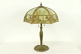 Curved Stained Glass Antique Panel Lamp, River Town Filigree #31329