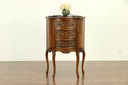 Demilune Carved Chest, Hall Console or End Table, Marble Top #30543