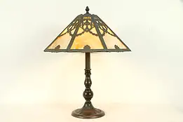 Octagonal Filigree Stained Glass Shade Antique Lamp #31141