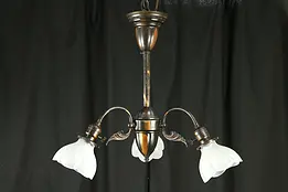 Victorian Antique Light Fixture, Original Copper Finish & Etched Shades #30933