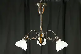 Victorian Antique Light Fixture, Original Copper Finish & Etched Shades #30933