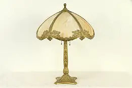 Stained Glass 6 Curved Panel Antique Table Lamp, Bradley & Hubbard #31570