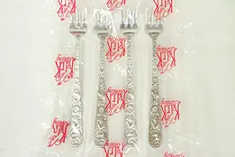 Repousse Kirk Stieff Sterling Silver Set 4 Cocktail Forks New in Bag #29052