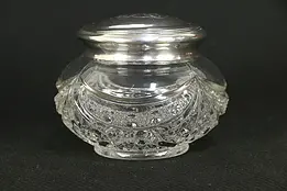 Victorian Sterling Silver & Pattern Glass Antique Boudoir Jar, Mono #32047