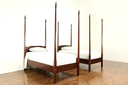 Pair of Twin Shaker Style Vintage Mahogany Poster Beds  #32158