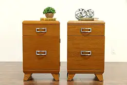 Pair of Oak Midcentury Modern 1960 Vintage Nightstands or End Tables  #32283