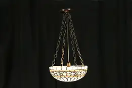 Leaded Stained Glass & Jewels Antique Ceiling Light Fixture #32672