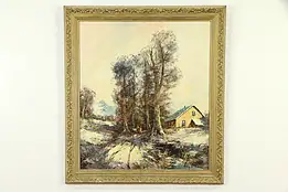 Farmhouse in Winter with Mountains, Vintage Original Oil Painting, Weiss #32699