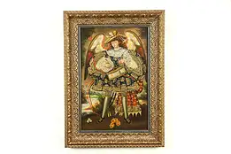 Spanish Colonial Angel Painting after 1600's Cuzco Peru Original, Framed #32728