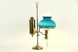 Victorian Brass Antique Student Desk Lamp, Hinrichs, Emerald Shade #32813