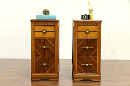 Pair of Art Deco Night Stands or End Tables, Curly Birdseye Maple #32834