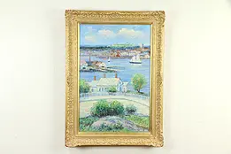 Harbor in France, Original Oil Painting, Signed Clymer, Gold Frame #32852