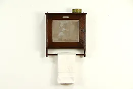 Barber Shop American Linen Hanging Antique Oak Medicine Cabinet, Mirror #32904