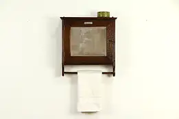 Barber Shop American Linen Hanging Antique Oak Medicine Cabinet, Mirror #32904