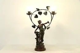 Nymph aux Roses Statue Antique Newel Post Lamp, Sculpture signed Moreau #32916