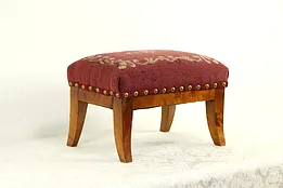 Fruitwood Antique French 1820's Footstool, Hand Stitched Needlepoint #32918