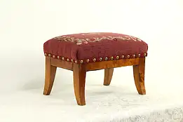 Fruitwood Antique French 1820's Footstool, Hand Stitched Needlepoint #32918