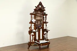 Victorian Antique Walnut Etagere Curio Display Cabinet, Marble Base #32998