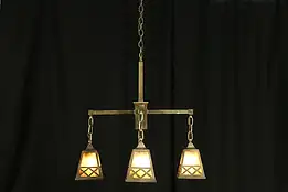 Arts & Crafts Antique Stained Glass Chandelier Craftsman Light Fixture #33048