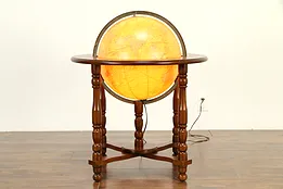Lighted 16" Globe of The World, Vintage Cherry Base, Signed Geo. Cram  #33053