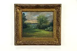Clearing & Lake Original Oil Antique Painting, Gold Frame #33056