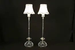 Pair of 1940's Vintage Cut Glass Boudoir Lamps, New Shades #33097