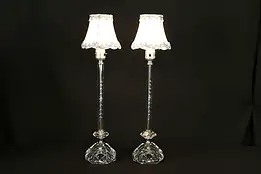 Pair of 1940's Vintage Cut Glass Boudoir Lamps, New Shades #33097