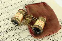 Opera Glasses Antique Brass, Pink Enamel & Bakelite  #33168