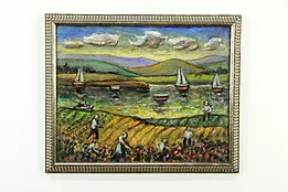 Harvest & Sailboats Original Vintage Oil Painting, Samuel Heller #33267