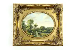 English River Scene, Original Oil Painting, Oval Gold Frame #33323